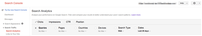 The Google Search Console Search Analytics section.