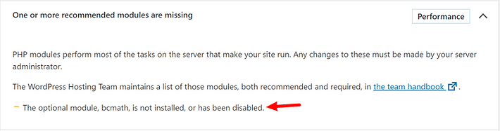 Missing PHP module in Site Health score