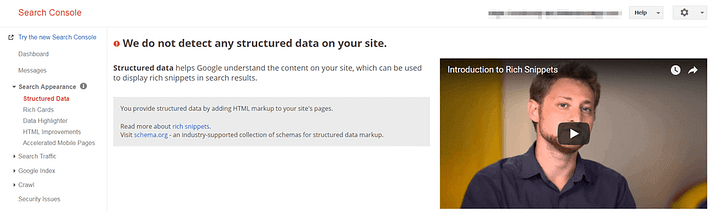 The Google Search Console Search Appearance section.