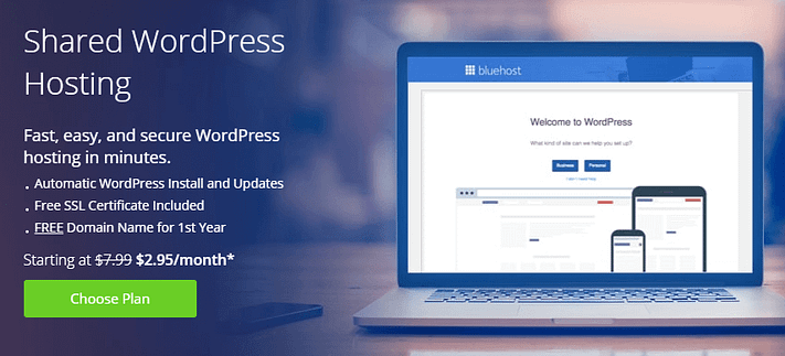 InMotion vs Bluehost Hosting Comparison: Which is Better in 2020? 2 InMotion vs Bluehost: The Bluehost homepage.