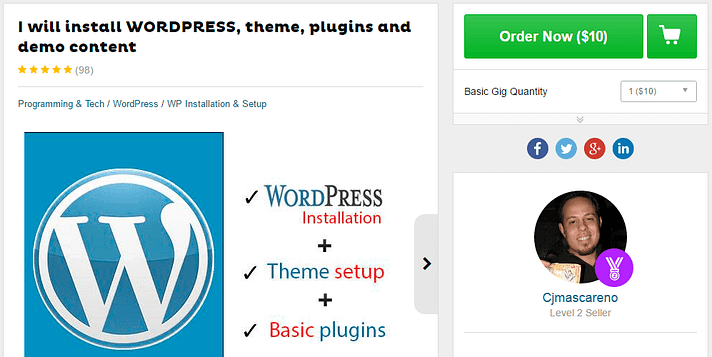 An example of a WordPress setup gig.