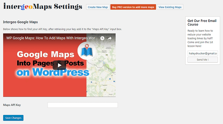 Pasting your key to add Google Maps to WordPress.