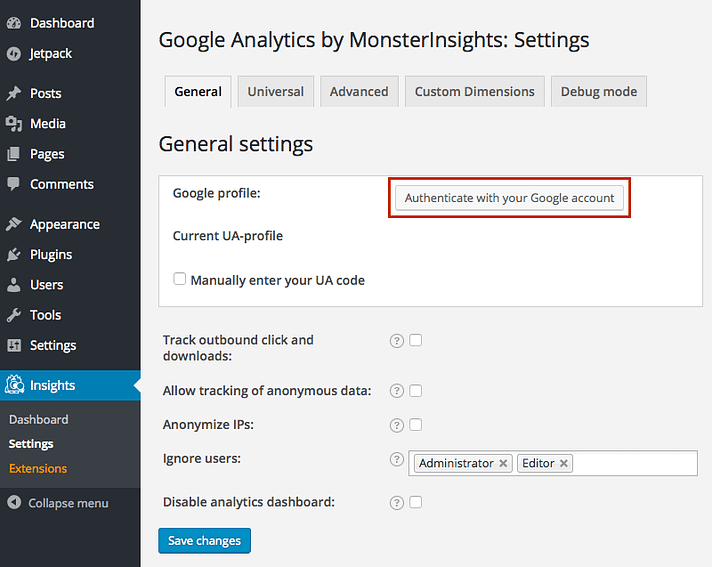 google-analytics-wordpress-plugin-authenticate