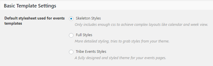 The three default styles for your events calendar.