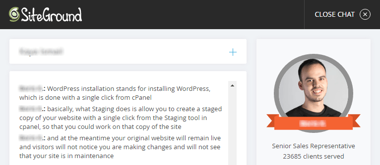 Asking questions via SiteGround's Live Chat system