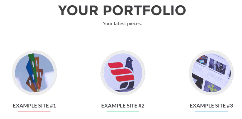 An animation of a portfolio section comprised of three round blurbs.