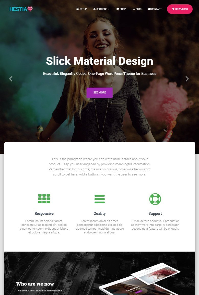 hestia material design theme