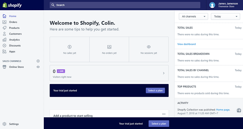 shopify dashboard