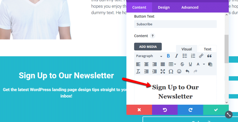 inserting divi email optin module