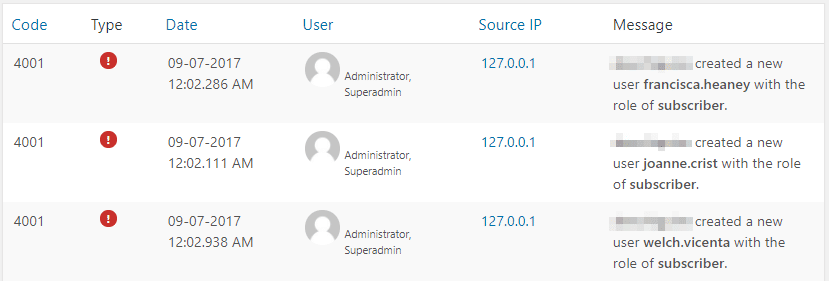 The WP Security Audit Log plugin in action.