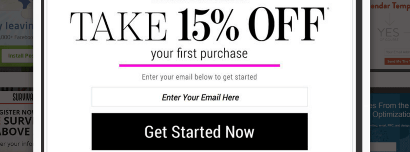 An exit-intent popup featuring a coupon code.