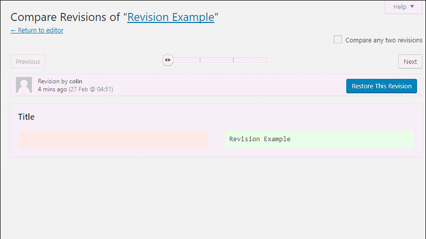 the revisions interface