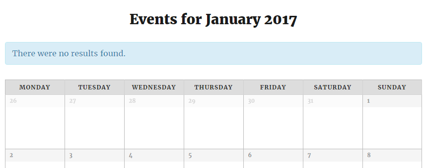 An example of a calendar built using the Events Calendar plugin.