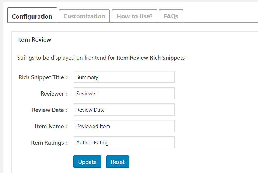 configure the snippets settings