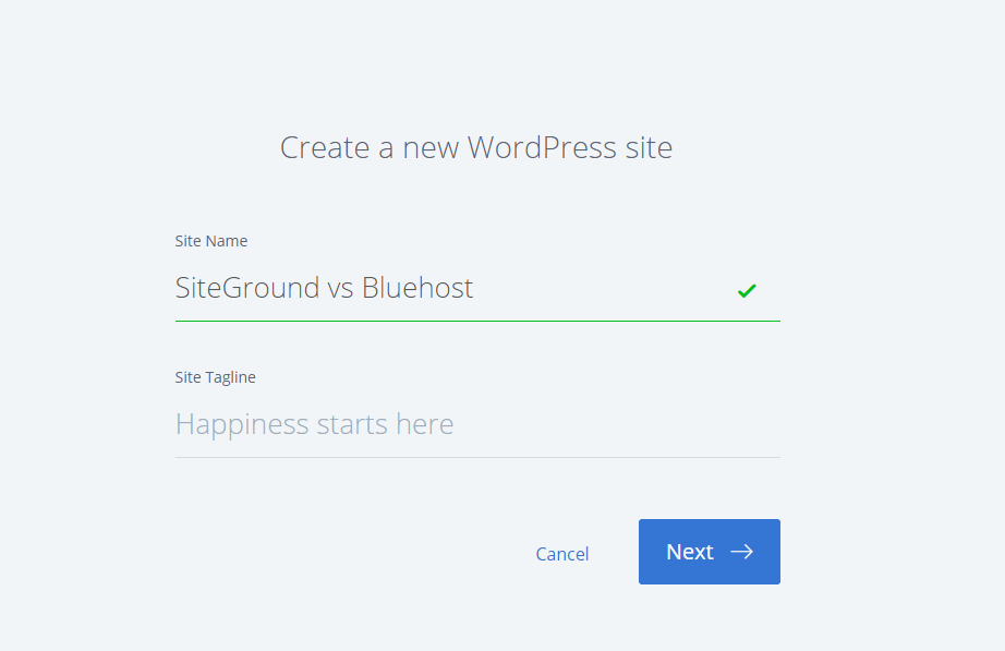 Bluehost setup wizard