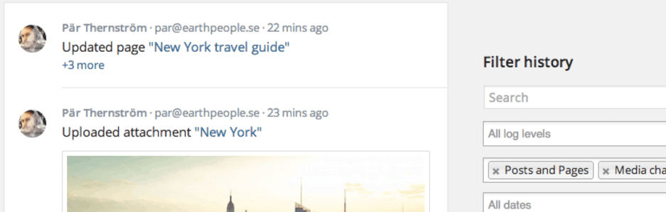 The Simple History plugin and its WordPress activity logs