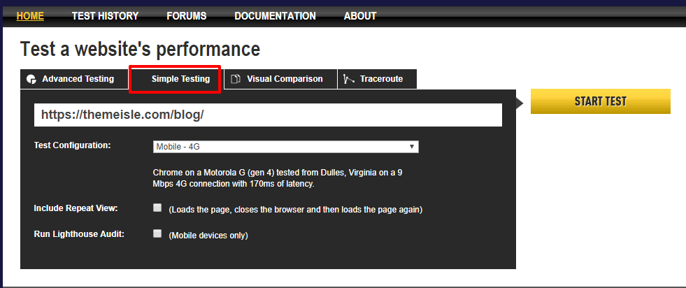 WebPagetest simple test